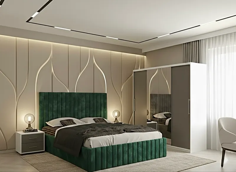 Set dormitor Cairo Verde cu Dulap Londra 200 Alb/Gri