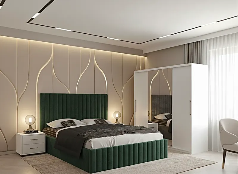 Set dormitor Cairo Verde cu Dulap Londra 200 Alb