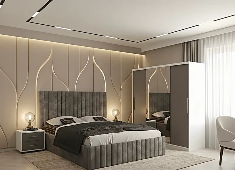 Set dormitor Cairo Gri cu Dulap Londra 200 Alb/Gri