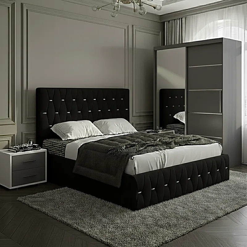 Set dormitor Nova Negru cu Dulap Atlantic 150 Gri