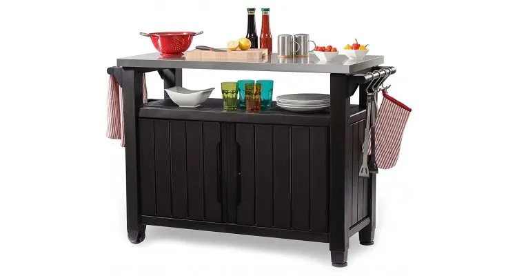 Masa cu spatiu depozitare si blat de lucru Inox pentru gratar Unity Xl Storage, Keter,Gri