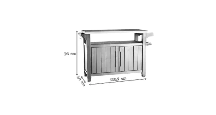 Masa cu spatiu depozitare si blat de lucru Inox pentru gratar Unity Xl Storage, Keter,Gri — imaginea 2