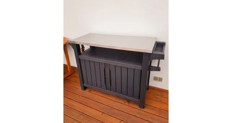 Masa cu spatiu depozitare si blat de lucru Inox pentru gratar Unity Xl Storage, Keter,Gri — imaginea 3