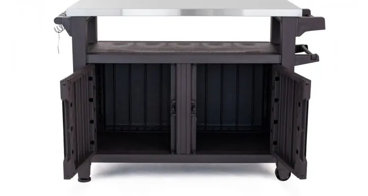 Masa cu spatiu depozitare si blat de lucru Inox pentru gratar Unity Xl Storage, Keter,Gri — imaginea 4