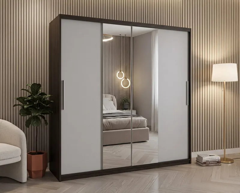 Dulap dressing Londra 2 usi cu oglinda, 200 cm, Wenge/Alb