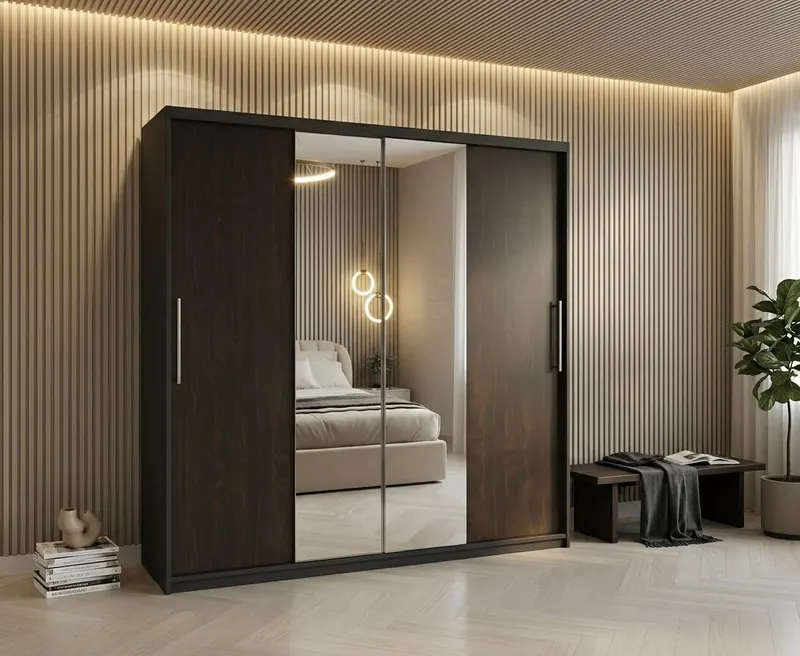Dulap dressing Londra 2 usi cu oglinda, 200 cm, Gri/Wenge
