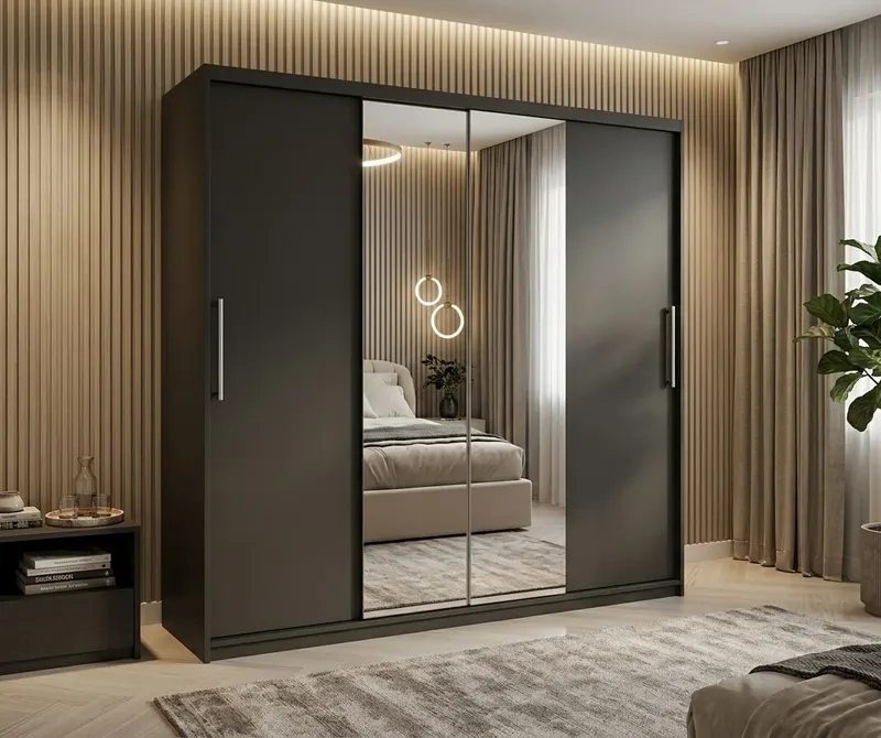 Dulap dressing Londra 2 usi cu oglinda, 200 cm, Gri