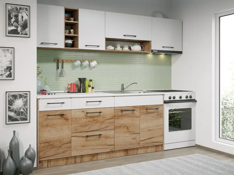 Set Mobila Bucatarie Gastro 240 Alb/Stejar - C04 — imaginea 2