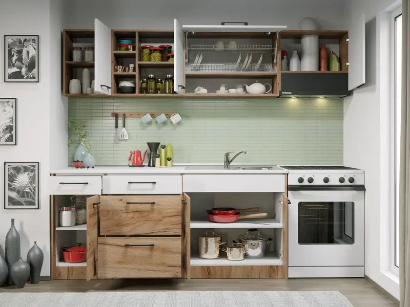 Set Mobila Bucatarie Gastro 240 Alb/Stejar - C04 — imaginea 3