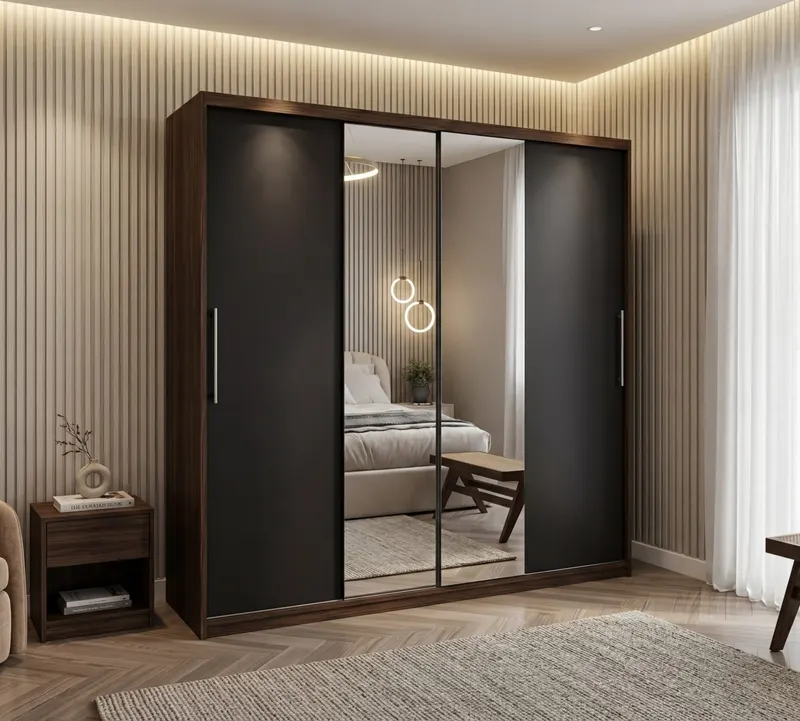 Dulap dressing Londra 2 usi cu oglinda, 200 cm, Wenge/Gri