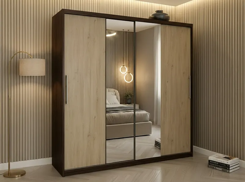 Dulap dressing Londra 2 usi cu oglinda, 200 cm, Wenge/Sonoma