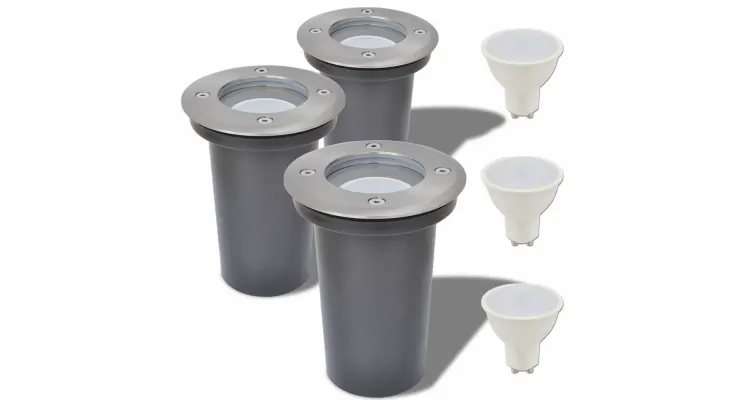 Corpuri de iluminat LED pentru sol, exterior, rotunde, 3 buc.