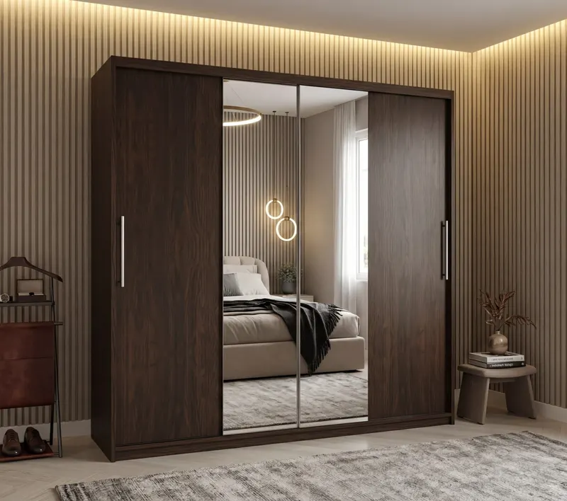 Dulap dressing Londra 2 usi cu oglinda, 200 cm, Wenge