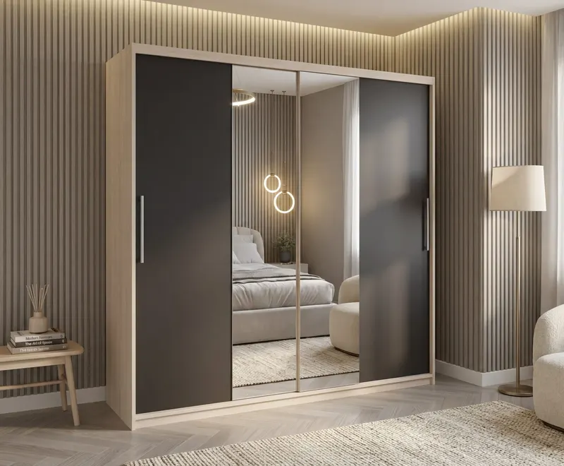 Dulap dressing Londra 2 usi cu oglinda, 200 cm, Sonoma/Gri