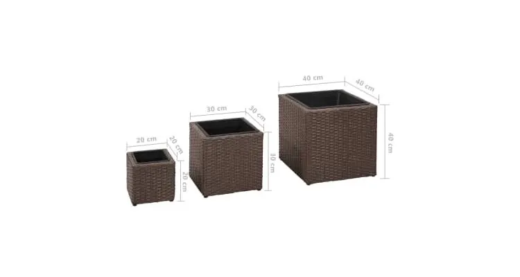 Set 3 ghivece patrate poliratan maro pentru gradina — imaginea 3