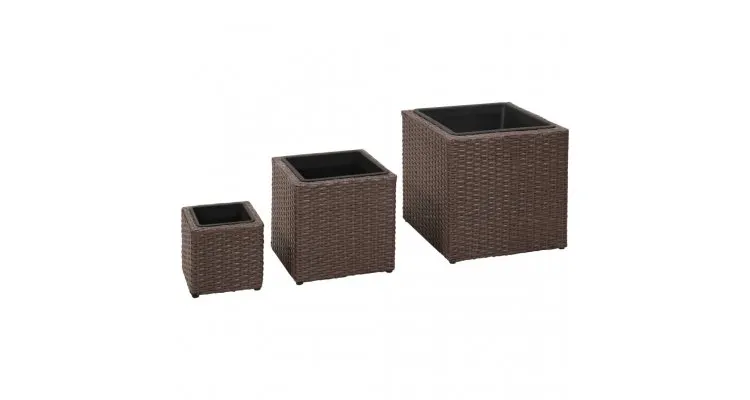 Set 3 ghivece patrate poliratan maro pentru gradina — imaginea 5