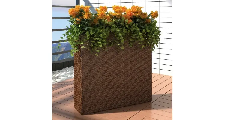 Ghiveci rectangular din ratan pentru gradina, 1 buc, Maro — imaginea 2