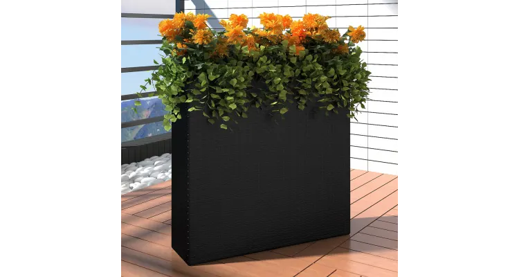 Ghiveci rectangular din ratan pentru gradina, 1 buc, Negru — imaginea 2