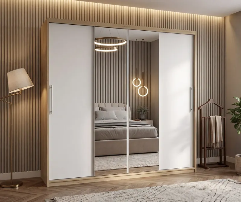 Dulap dressing Londra 2 usi cu oglinda, 200 cm, Sonoma/Alb