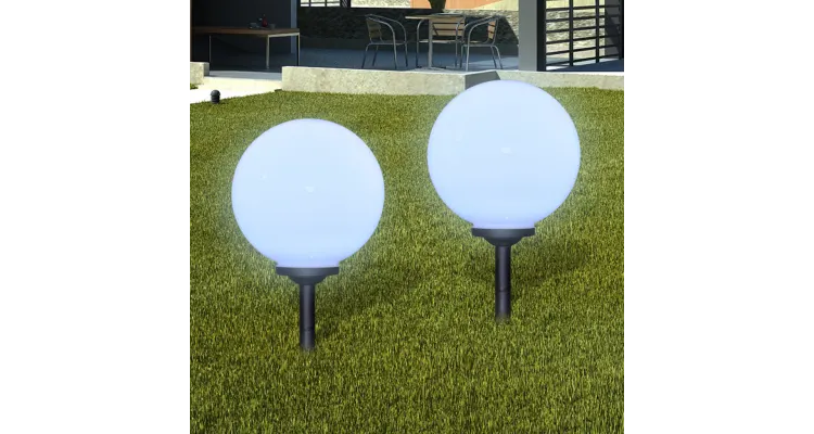 Lampi solare de gradina in forma de glob cu tepusa LED 2 buc.