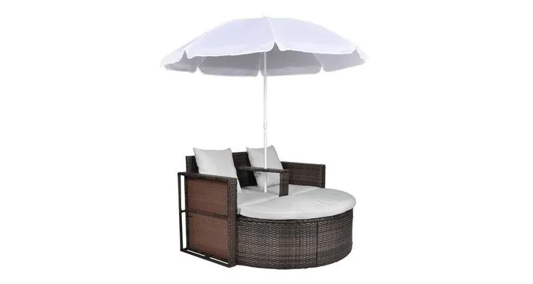 Mobilier gradina din poliratan cu parasolar, Maro — imaginea 3