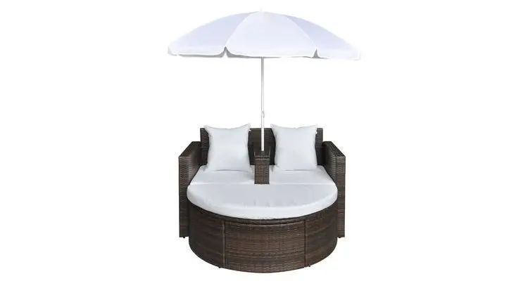 Mobilier gradina din poliratan cu parasolar, Maro — imaginea 4