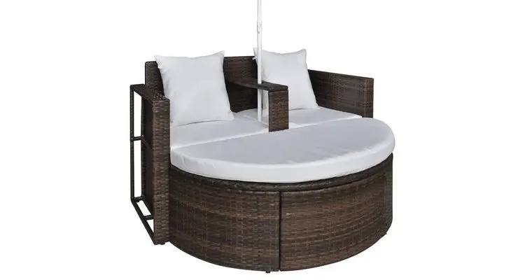 Mobilier gradina din poliratan cu parasolar, Maro — imaginea 5