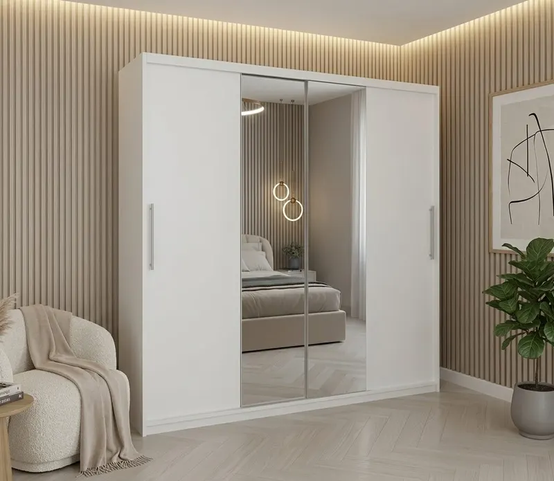 Dulap dressing Londra 2 usi cu oglinda, 200 cm, Alb
