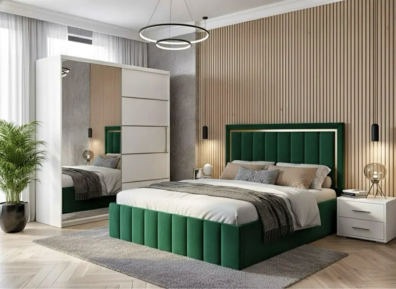 Set dormitor Atena Verde cu dulap alb