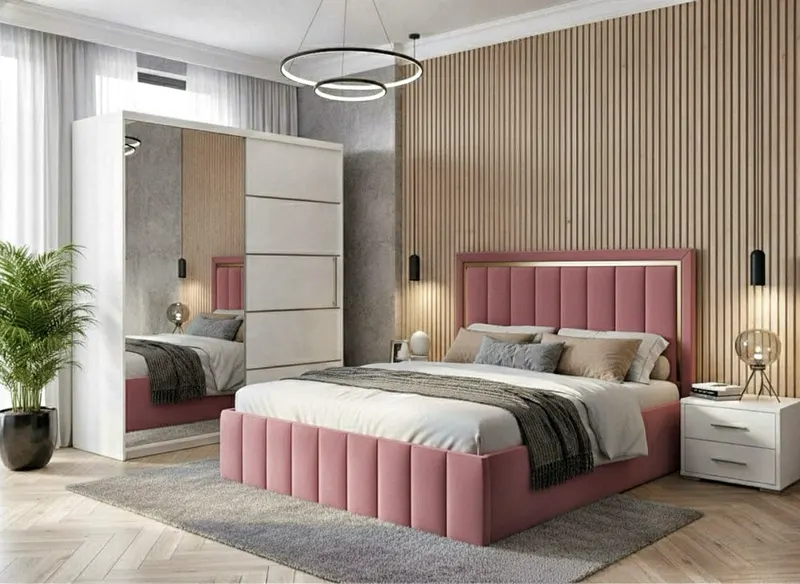 Set dormitor Atena Roz cu dulap alb