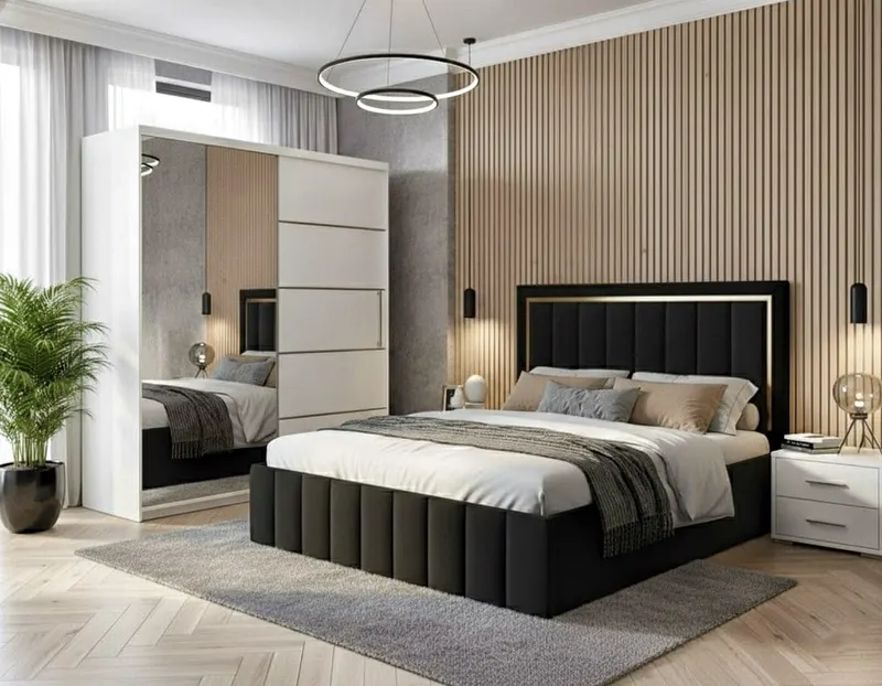 Set dormitor Atena Negru cu dulap alb