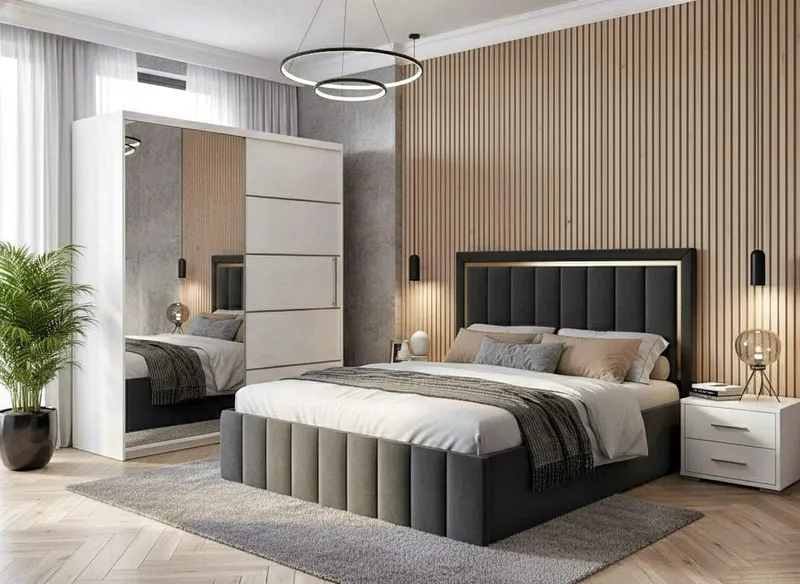 Set dormitor Atena Gri cu dulap alb