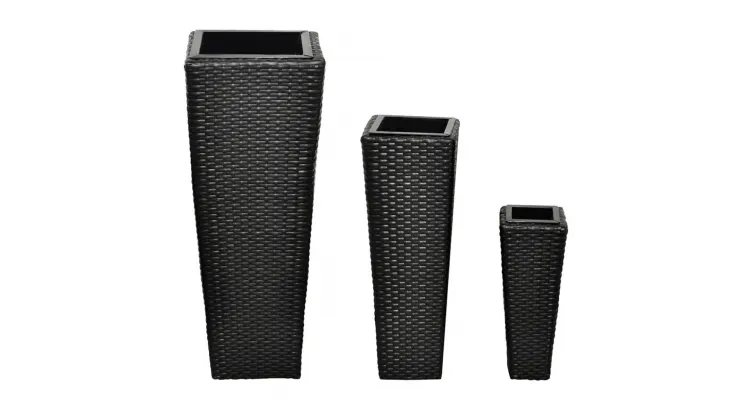 Set 3 ghivece din ratan, Negru