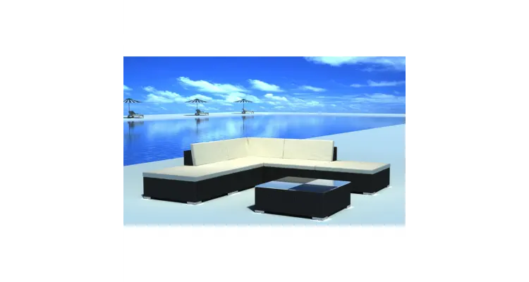 Set mobilier gradina din poliratan 15 piese Negru — imaginea 2