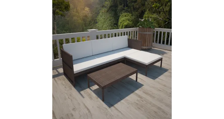 Set mobilier gradina din poliratan canapea cu 3 locuri Maro — imaginea 2