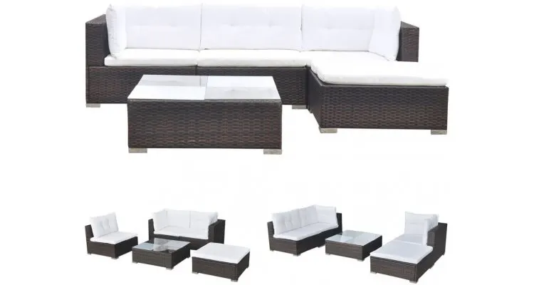 Set mobilier pentru gradina din poliratan, maro — imaginea 2