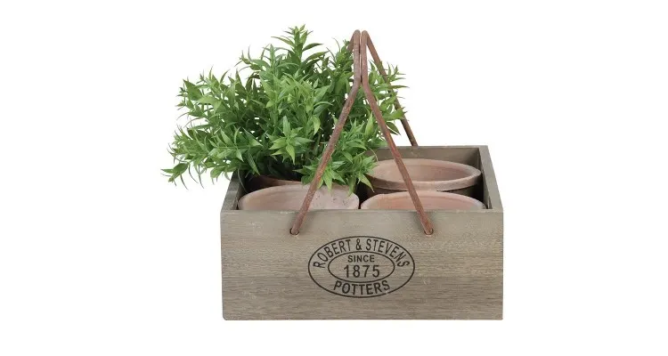 Set rustic 4 ghivece in lada de lemn cu maner Esschert Design Olanda, 20x21,5x8 cm — imaginea 2