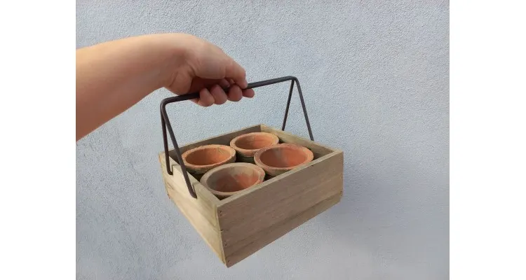Set rustic 4 ghivece in lada de lemn cu maner Esschert Design Olanda, 20x21,5x8 cm — imaginea 3