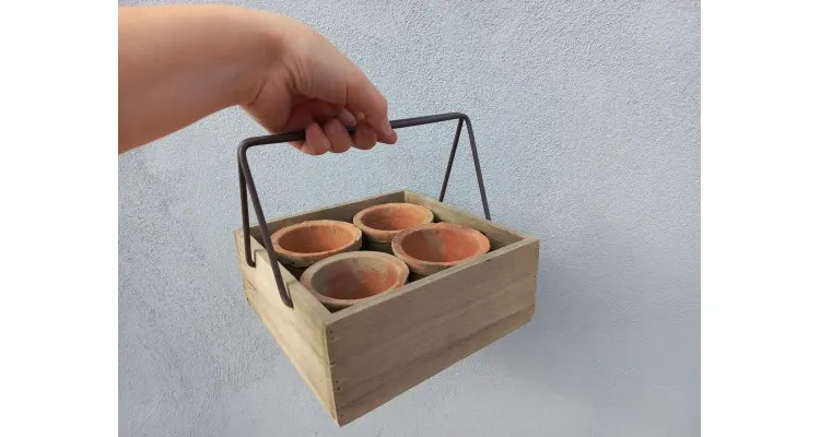 Set rustic 4 ghivece in lada de lemn cu maner Esschert Design Olanda, 20x21,5x8 cm — imaginea 4