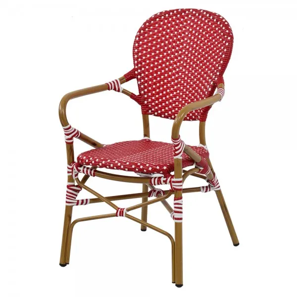 Scaun cu brate FRENCH 57x63x95 natur,rosu-alb — imaginea 2