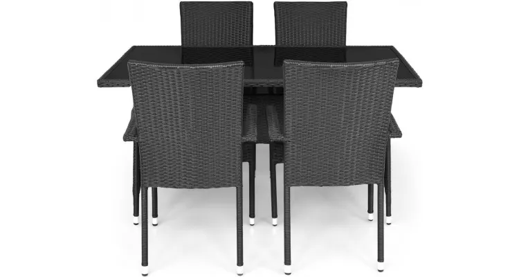 Set mobilier exterior poliratan cu masa si 4 Scaune PRESLEY negru — imaginea 2