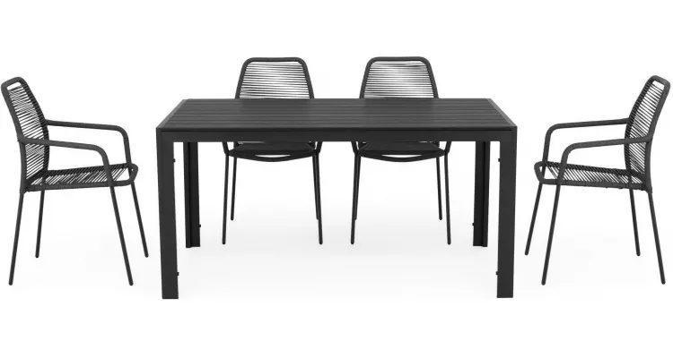 Set mobilier gradina cu masa si 4 scaune Encore Rope, negru — imaginea 2