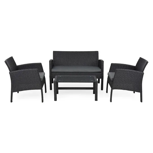 Set mobilier gradina cu 2 fotolii, canapea si masuta BARCA negru si gri — imaginea 2