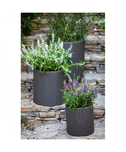 Set 3 ghivece cilindrice imitatie ratan S M L Planters - Antracit — imaginea 2