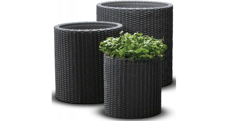 Set 3 ghivece cilindrice imitatie ratan S M L Planters - Antracit — imaginea 3