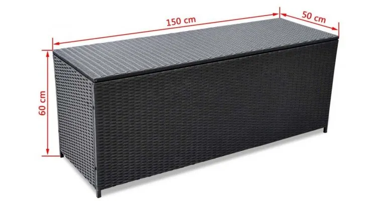 Lada de depozitare pentru exterior din poliratan negru 150 x 50 x 60 cm — imaginea 2