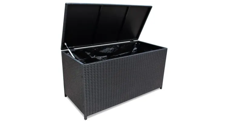 Lada de depozitare pentru exterior din poliratan negru 150 x 50 x 60 cm — imaginea 3