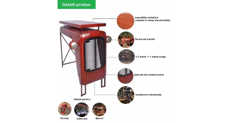 Masa de gradina Tractor, Metalica — imaginea 5