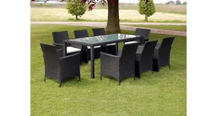 Set mobilier de exterior, 17 piese, poliratan, negru — imaginea 5