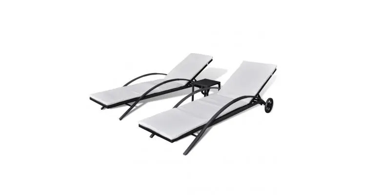 Set sezlonguri 3 piese, poliratan, negru — imaginea 2